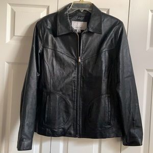 Vintage black leather over-sized layering jacket!